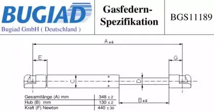 Газовая пружина, крышка багажник BUGIAD купить