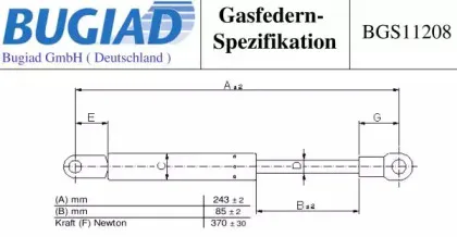 Газовая пружина, крышка багажник BUGIAD купить