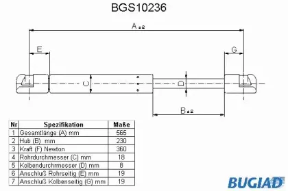 Газовая пружина, крышка багажник BUGIAD купить