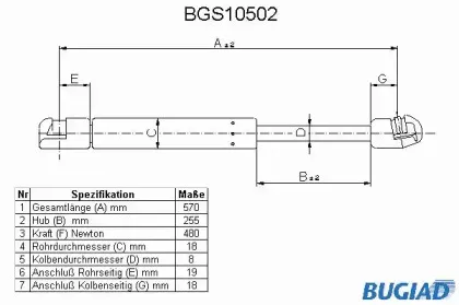 Газовая пружина, крышка багажник BUGIAD купить