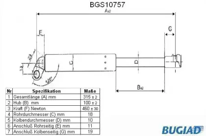 Газовая пружина, крышка багажник BUGIAD купить