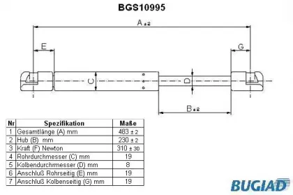 Газовая пружина, капот BUGIAD купить