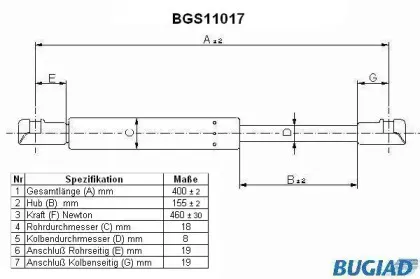 Газовая пружина, капот BUGIAD купить