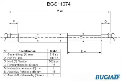 Газовая пружина, заднее стекло BUGIAD купить