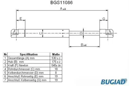 Газовая пружина, крышка багажник BUGIAD купить
