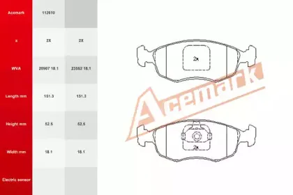Комплект тормозных колодок, дисковый тормоз ACEMARK купить
