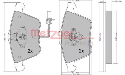 Комплект тормозных колодок, дисковый тормоз METZGER купить