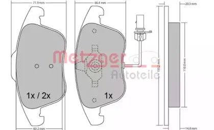 Комплект тормозных колодок, дисковый тормоз METZGER купить