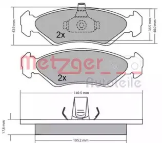 Комплект тормозных колодок, дисковый тормоз METZGER купить