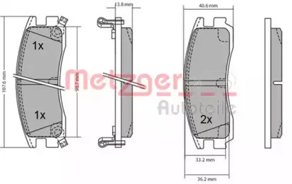 Комплект тормозных колодок, дисковый тормоз METZGER купить
