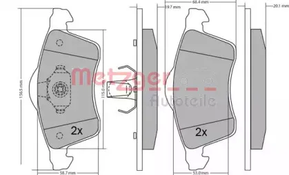 Комплект тормозных колодок, дисковый тормоз METZGER купить