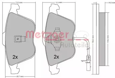 Комплект тормозных колодок, дисковый тормоз METZGER купить