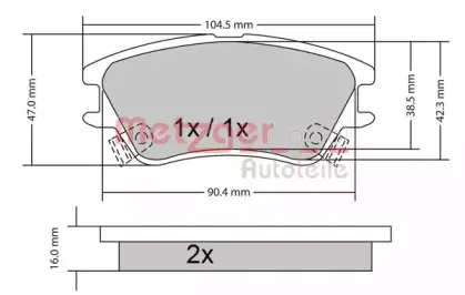 Комплект тормозных колодок, дисковый тормоз METZGER купить