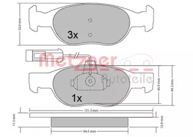 Комплект тормозных колодок, дисковый тормоз METZGER купить