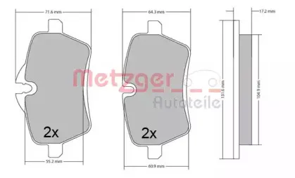 Комплект тормозных колодок, дисковый тормоз METZGER купить
