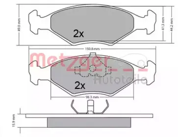 Комплект тормозных колодок, дисковый тормоз METZGER купить