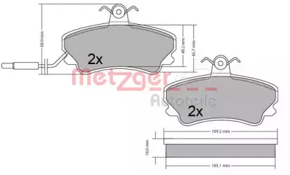 Комплект тормозных колодок, дисковый тормоз METZGER купить